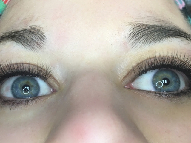 3D Volume eyelash extensions. Front view. Sofia lashes.